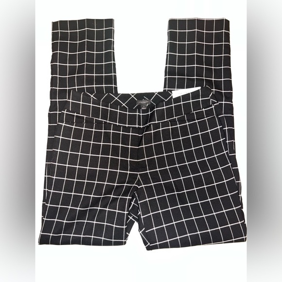 Ann Taylor Factory Straight Pants Windowpane Plaid Black White Size 4 NWT - Picture 1 of 6